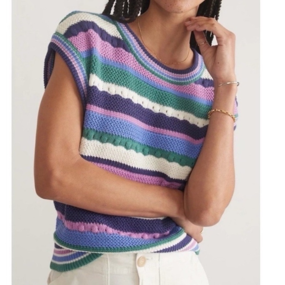 NWT Marine Layer Rory Striped Crochet Knit Sweater Vest